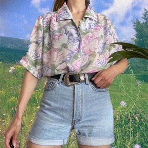 Lovely true‎ vintage yellow floral patterned sheer blouse - repop!